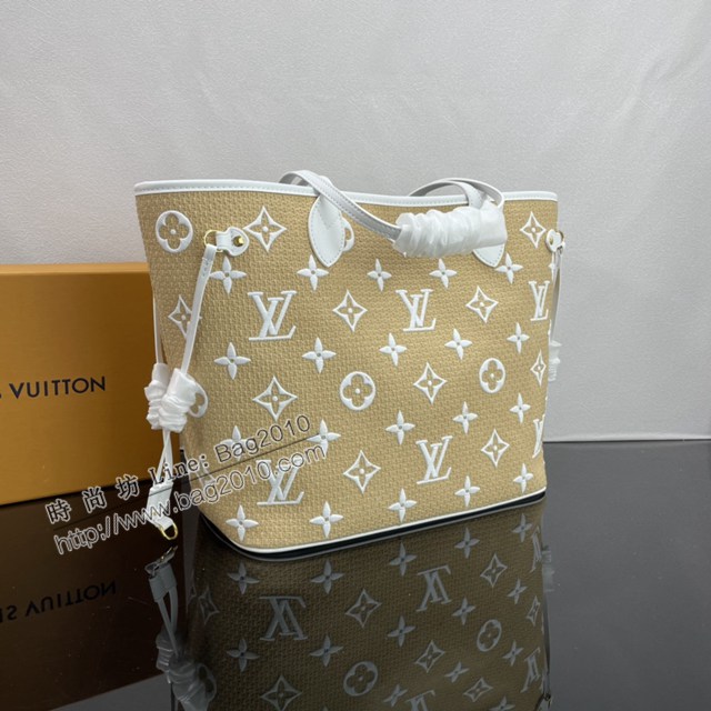 Lv路易威登2023專櫃新款Neverfull中號手袋 LV拉菲草棉布手提肩背包 M22838 M22839 ydh5084